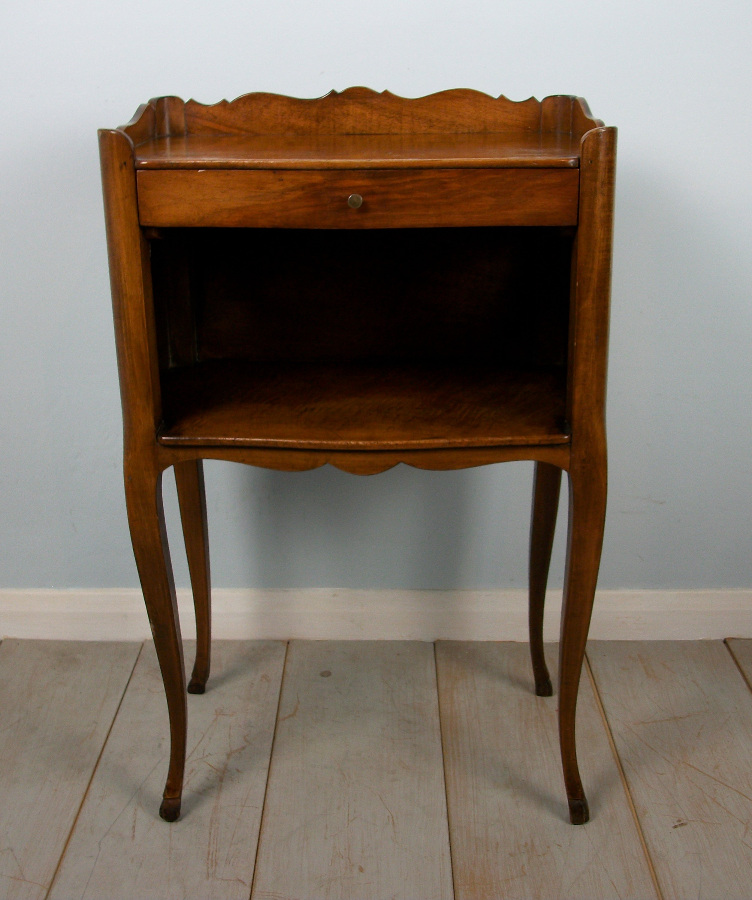 French walnut open bedside cupboard